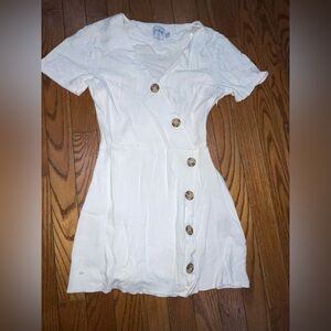 Chic White Asymmetrical Button Dress